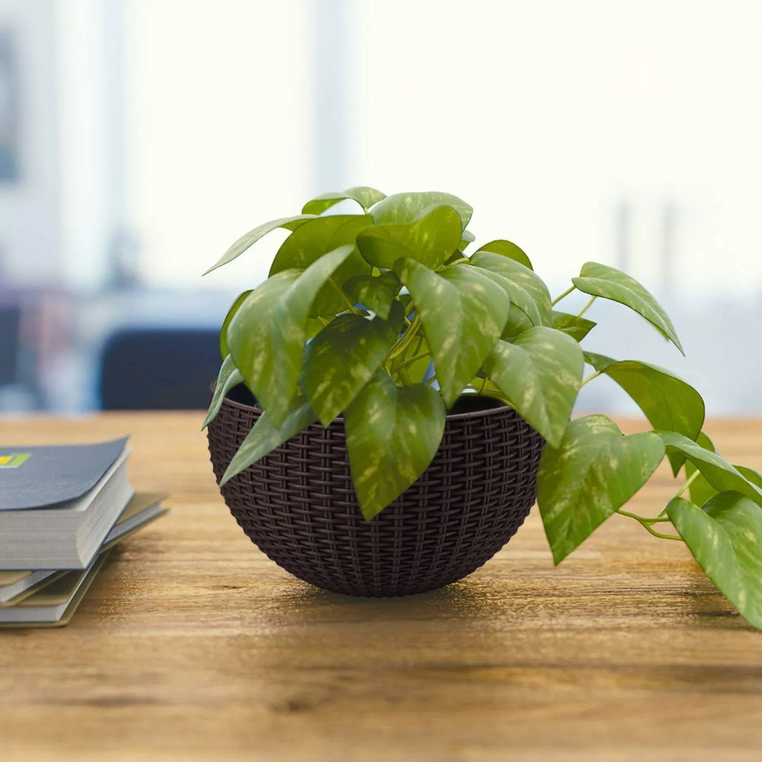 21 cm Brown Rattan Hanging Planter with Chain