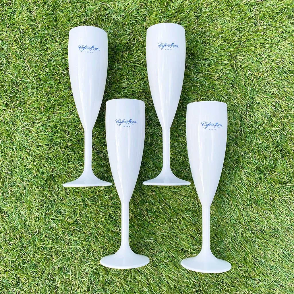 Café del Mar Ibiza Blue Logo Champagne Flutes