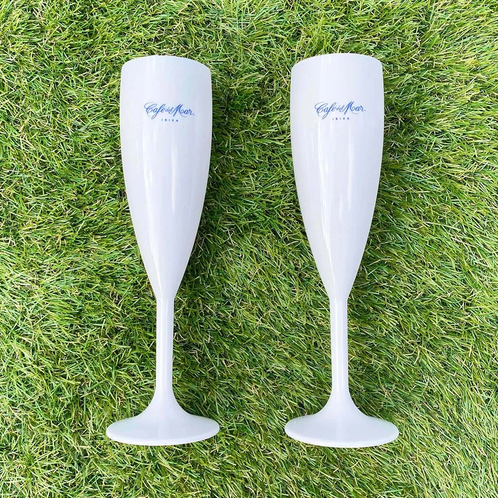 Café del Mar Ibiza Blue Logo Champagne Flutes
