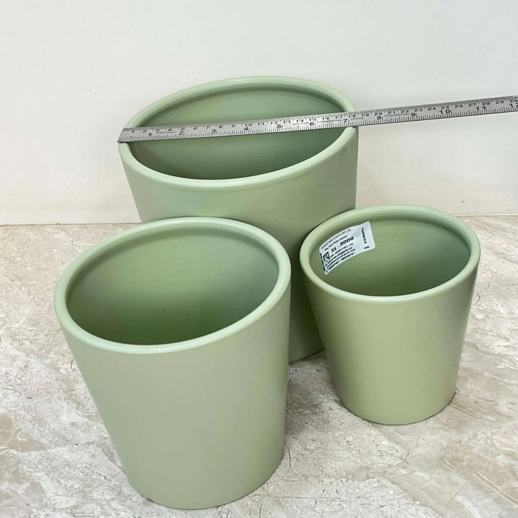 Green Minimalist Ceramic Pot Set Of 3