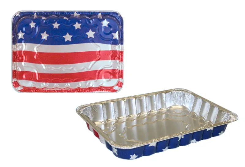 Handi-Foil 13" x 9" Oblong Cake Foil Flag Pan w/Clear Dome Lid 25/PK