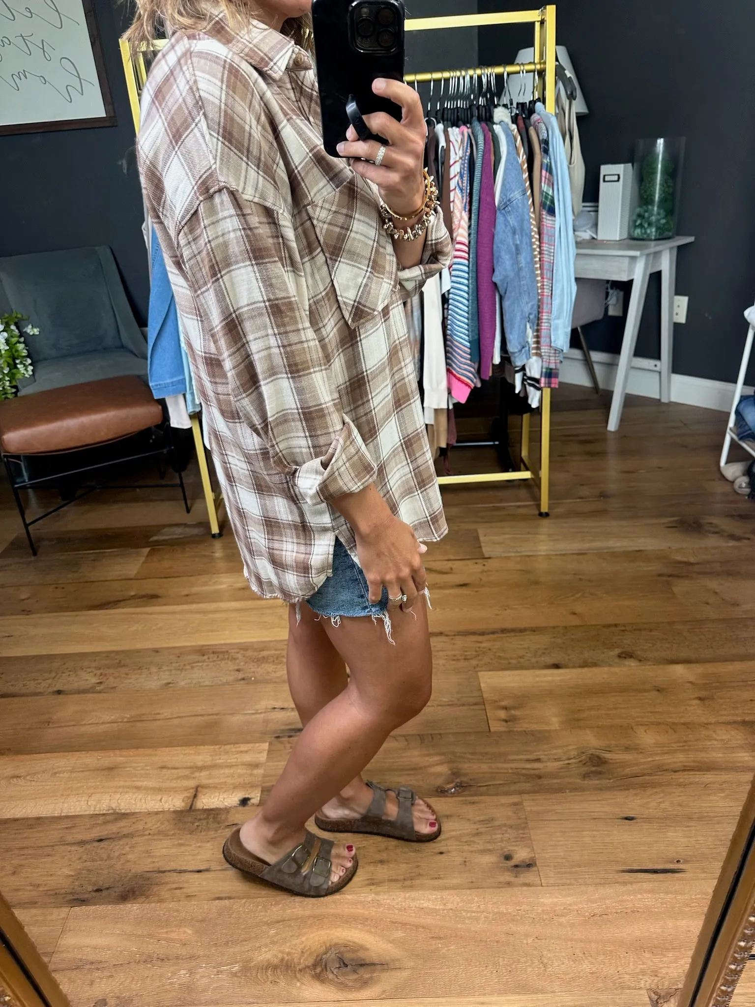 Visions of Fall Plaid Button-Down Top - Mocha